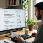 Consulente SEO che analizza ottimizzazione per motori di ricerca su PC