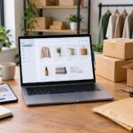 Creazione di un ecommerce con laptop, catalogo prodotti e pacchi per le spedizioni