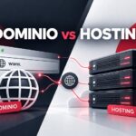 Grafica della differenza tra dominio e hosting: indirizzo web e globo digitale collegati ai server che ospitano il sito.