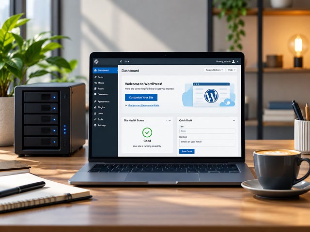 Migliori hosting WordPress per siti web: laptop con dashboard WordPress e server