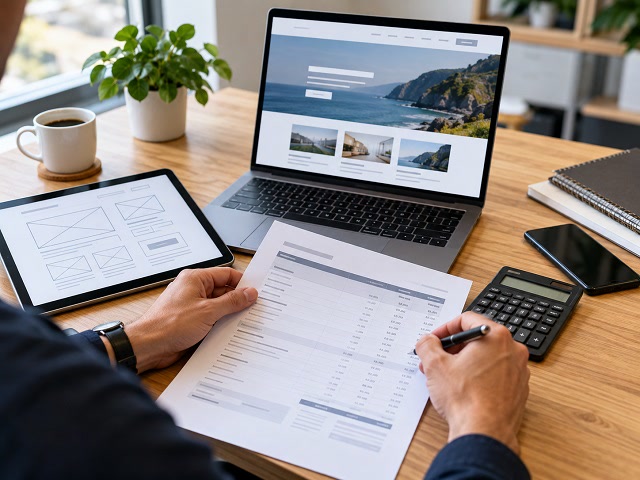 Professionista che valuta costi e preventivo per la realizzazione di un sito web